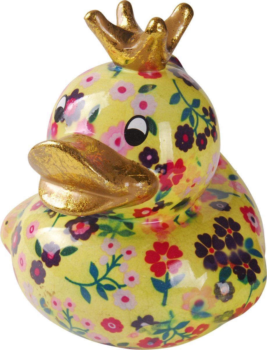 King Duck Ducky spaarpot | Eend - geel met bloemen | Pomme pidou